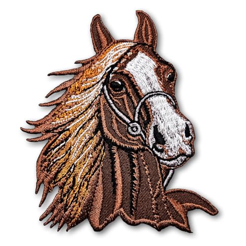 PatchDeeDee Aufnäher mit braunem Pferdekopf, Motiv: Speedsport, Bauernhof, zum Aufbügeln oder Aufnähen, bestickt, für Jeans, Jacken, Reiten von PatchDeeDee