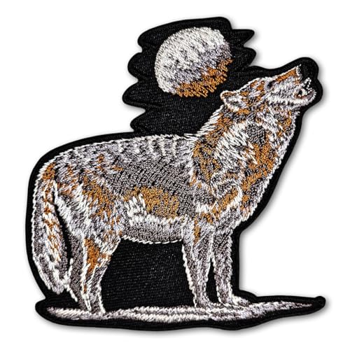 PatchDeeDee Aufnäher zum Aufbügeln oder Aufnähen, Motiv: Einsamer Wolf, heulender Vollmond, Wildwald, bestickt, für Jeans, Jacken, cooles Grau von PatchDeeDee