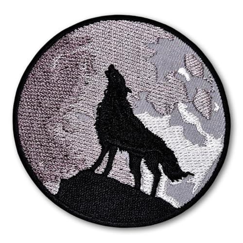 PatchDeeDee Aufnäher zum Aufbügeln oder Aufnähen, Motiv: einsamer Wolf, heulender Vollmond von PatchDeeDee