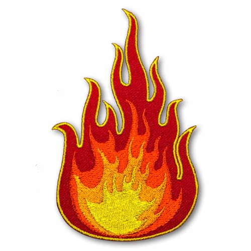 PatchDeeDee Fireball Fire Flames Warnung Heat Burn Hot Rod Blaze Applikation zum Aufbügeln oder Aufnähen, Retro-Schild für Jeans, Jacken, Kleidung, Orange von PatchDeeDee