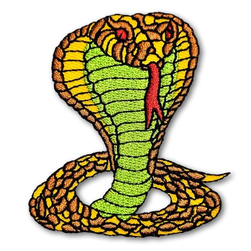 PatchDeeDee King Cobra Fanged Venomous Snakes Serpent Attack Reptile Iron on Sew on Embroidered Applique Patch for Jeans Jackets Design Yellow Color von PatchDeeDee