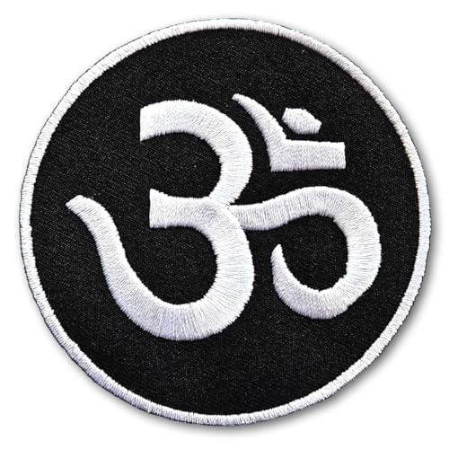 PatchDeeDee Om Ohm Aum Hindi Yoga Zeichen Heiliges Symbol Applikation Bügelbild Aufbügler Aufnäher, Retro für Jeans, Jacken, Kleidung, Schwarz von PatchDeeDee