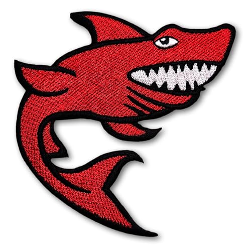 PatchDeeDee Red Smile Shark Sea Iron on Sew on Embroidered Applique Patch for Jeans Jackets Ocean Great Animal Raubfisch Wild Nature von PatchDeeDee