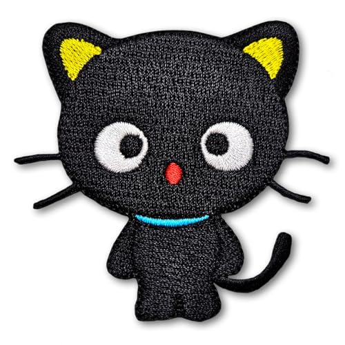 PatchDeeDee S-AniM-P144 Aufnäher, Motiv: schwarze Katze, weiße Augen, niedliches Kätzchen, Cartoon, Tier, Katze, zum Aufbügeln oder Aufnähen, bestickt, für Jeans, Jacken von PatchDeeDee