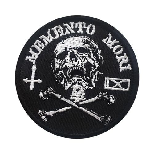 Memento Mori Stickerei-Aufnäher, taktische Ausrüstung, Abzeichen, lustiges Biker-Reise-Emblem, Armband, Aufkleber, Hakenschlaufe, bestickt, dekorative Flicken für Rucksack (Balg) von PatchKingdom