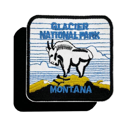 PatchShake Aufnäher mit Klettverschluss, Motiv: Glacier Montana, Bergziege, Nationalpark, bestickt, 7,6 cm von PatchShake