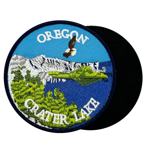 PatchShake Aufnäher mit Klettverschluss, bestickt, Motiv: Oregon Crater Lake, 8,9 cm von PatchShake