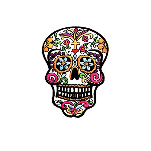 FabStix Sugar Skull Aufnäher zum Aufbügeln oder Aufklebern für Kinder, Damen, Herren, Kleidung, Jeans, Jacken, Taschen, Revers, medizinische Qualität und latexfrei von Patchettes