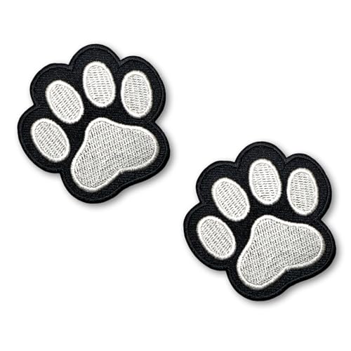 Patchicon4u 2 Stück niedliche Hundepfotenabdrücke Haustier Katze Welpe Tier Cartoon Schwarz Weiß Aufbügeln Aufnähen Applikation Patch für Jeans Jacken Kleidung von Patchicon4u