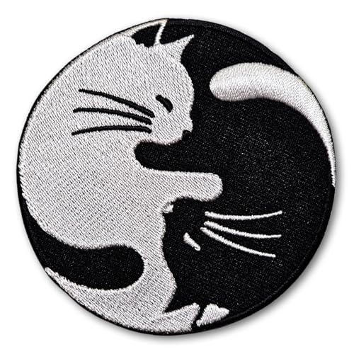 Patchicon4u Aufnäher, Motiv: Katze, Yin-Yang, Tao-Symbol, Balance, Kung-Fu-Kultur, niedliches Tier, zum Aufnähen oder Aufbügeln, bestickt, für Jeans, Jacken, Design von Patchicon4u