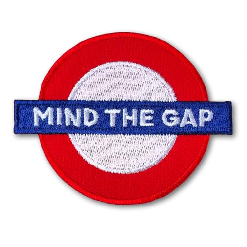 Patchicon4u Aufnäher, Motiv: Mind The Gap London-Logo, zum Aufbügeln oder Aufnähen, bestickt, für Rucksäcke, Jeans, Jacken, Mützen, Kleidung, Biker von Patchicon4u