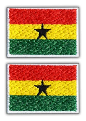 2er-Set – Flagge von Ghana – schwarzes VeIcro/Klettverschluss-Rückseite – bestickter Aufnäher/Abzeichen/Emblem von Patchion