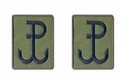 2er Set - Kampf Polen - Anker (Oliv) / Polska Walczaca - Kotwica - Aufnähen - Bestickter Aufnäher / Abzeichen / Emblem von Patchion