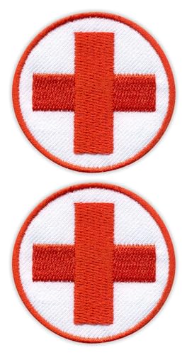 2er Set - Medical Medic Patch - Rund mit einem roten Kreuz - Aufnäher - Bestickter Aufnäher / Abzeichen / Emblem von Patchion