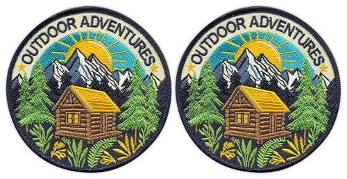 2er-Set – Outdoor-Abenteuer – 10 cm marineblauer Rand – zum Aufnähen – bestickter Patch/Abzeichen/Emblem von Patchion