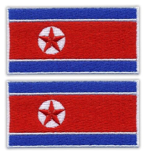 2er Set - Patchion Flagge Nordkorea - Aufnäher - Bestickter Patch / Abzeichen / Emblem von Patchion