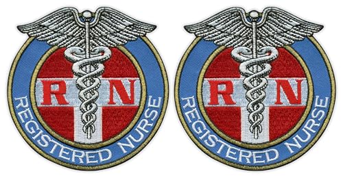 2er-Set – Registered Nurse RN Caduceus – schwarzes VeIcro/Klettverschluss-Rückseite – bestickter Aufnäher/Abzeichen/Emblem von Patchion