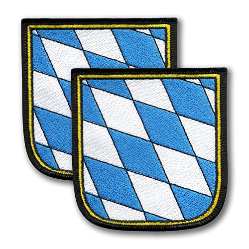 2er Set - Wappen Bayern/Bayerisch - 7,6 x 8,1 cm (7,6 x 8,2 cm) - bestickter Aufnäher / Anstecker / Emblem - zum Aufnähen / Aufbügeln von Patchion