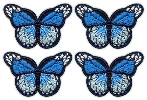 4 Stück – Schmetterling blau groß – Bügeln/Heißsiegel-Rückseite – bestickter Aufnäher/Abzeichen/Emblem von Patchion