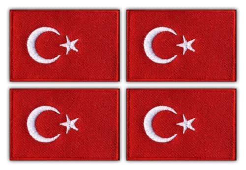 4er-Set – Flagge der Türkei – Aufnäher – bestickter Aufnäher / Abzeichen / Emblem von Patchion