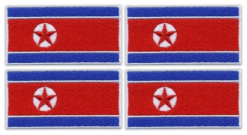 4er Set - Patchion Flagge Nordkorea - Aufnäher - Bestickter Patch / Abzeichen / Emblem von Patchion