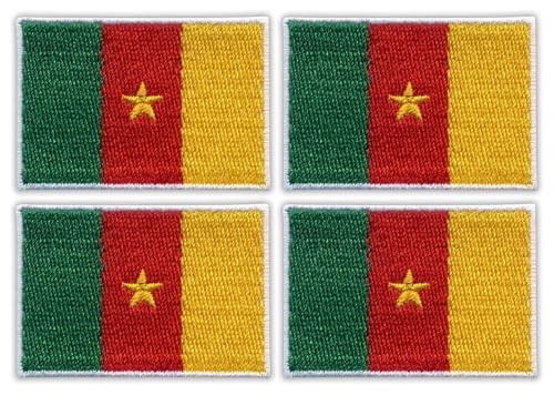 4er-Set – Patchion Flagge von Kamerun – schwarzer Klettverschluss kompatibel mit Klettverschluss – bestickter Aufnäher/Abzeichen/Emblem von Patchion