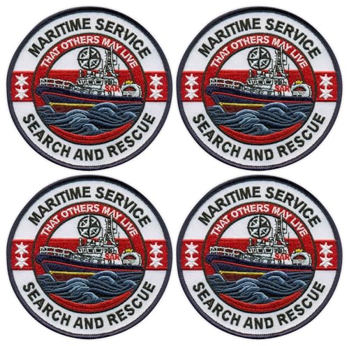 4er-Set – Patchion SAR Maritime Service Search and Rescue – schwarzer Klettverschluss kompatibel mit Klettverschluss – bestickter Patch/Abzeichen/Emblem von Patchion