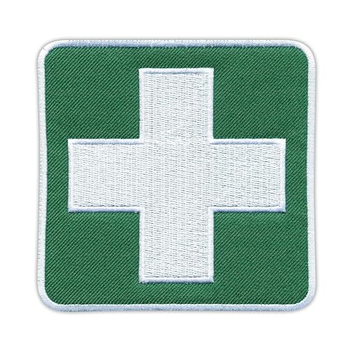 Aufnäher, weißes Kreuz auf grünem Hintergrund, 10,2 cm, zum Aufbügeln auf der Rückseite, bestickt von Patchion