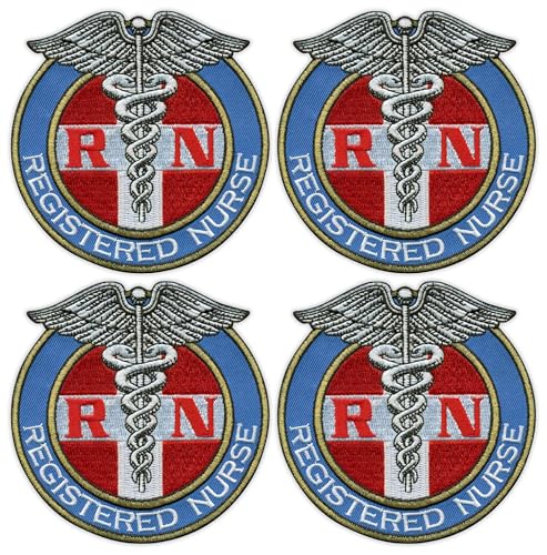 Aufnäher/Abzeichen/Emblem, Motiv: Registered Nurse RN Caduceus, zum Aufbügeln oder Heißsiegeln, 4 Stück von Patchion