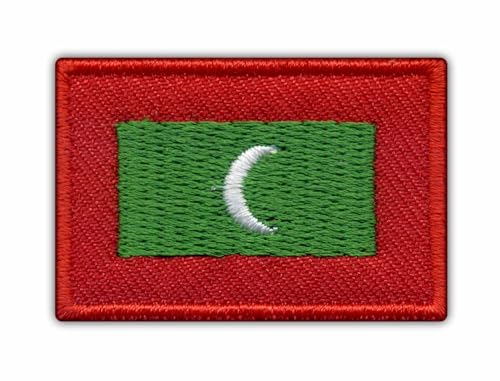 Patchion Aufnäher Flagge der Republik Malediven bestickt, 3,0 cm x 4,4 cm, Hot Cut Rand, Stickqualität garantiert, für Kinder, Rechteckig, Embroidered Patch, 1 Stück von Patchion