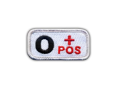 Blutgruppe 0 "pos" Weiß/Rot - Schwarzes VeIcro/Klettverschluss-Rückseite - gestickter Aufnäher/Abzeichen/Emblem von Patchion