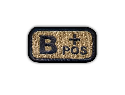 Blutgruppe B "pos" Coyote-tan – schwarzer VeIcro/Klettverschluss-Rückseite – bestickter Aufnäher/Abzeichen/Emblem von Patchion