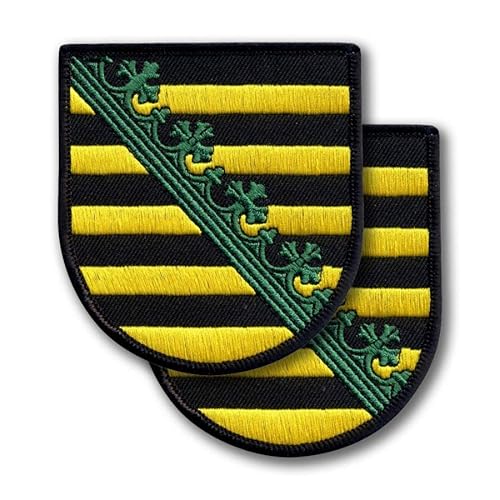 Coat of ARMS Sachsen - Deutschland - 2er Set - Schild Form bestickt Aufnäher Abzeichen Emblem - 7,6 x 8,1 cm (7,7 x 8,2 cm) - Aufbügler Aufnäher Aufbügler von Patchion