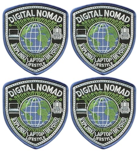 Digital Nomad – Explore Beyond Laptop Lifestyle – Bügeln/Heißsiegel-Rückseite – bestickter Aufnäher/Abzeichen/Emblem, 4 Stück von Patchion