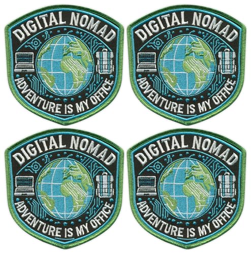 Digitaler Nomad – Adventure is My Office – Bügeln/Heißsiegel-Rückseite – bestickter Aufnäher/Abzeichen/Emblem, 4 Stück von Patchion