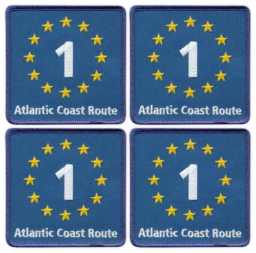 EuroVelo 1, EV1 – Atlantic Coast Route – schwarzes VeIcro/Klettverschluss-Rückseite, bestickter Aufnäher/Abzeichen/Emblem, 4 Stück von Patchion