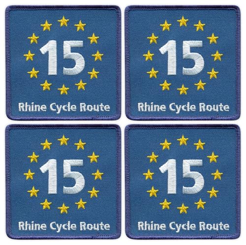 EuroVelo 15 EV15 Rheinradweg – Bügeln/Heißsiegelrückseite – bestickter Aufnäher/Abzeichen/Emblem, 4 Stück von Patchion