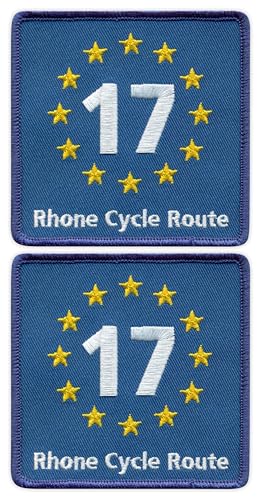 EuroVelo 17, EV17 – Rhone Cycle Route – Bügeln/Heißsiegelrückseite – bestickter Aufnäher/Abzeichen/Emblem, 2er-Set von Patchion