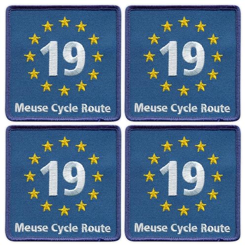 EuroVelo 19, EV19 – Maas-Radweg – schwarzes VeIcro/Klettverschluss-Rückseite, bestickter Aufnäher/Abzeichen/Emblem, 4 Stück von Patchion