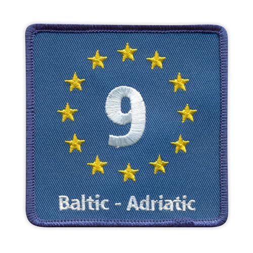 EuroVelo 9, EV9 – Ostsee – Adria – weißes VeIcro/Klettverschluss-Rückseite – bestickter Aufnäher/Abzeichen/Emblem von Patchion