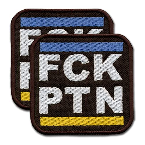 FCK PTN - Fuck Putin - bestickt/Patch/Abzeichen/Emblem - schwarzer Hintergrund - 6 x 6 cm - zum Aufnähen oder Aufbügeln - zwei Streifen in Farben der Flagge der Ukraine von Patchion