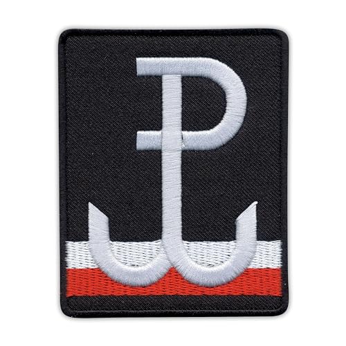 Fighting Poland Anchor with Polish Flag - Black - White VeIcro/Hook and Loop Backing - Embroidered Patch/Badge/Emblem von Patchion