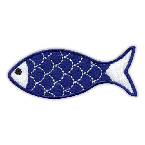 Fisch mit Schuppen weiß - im Marine Style - Aufnäher - bestickter Aufnäher / Abzeichen / Emblem von Patchion