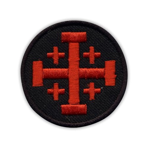 Jerusalem-Kreuz – Schwarz und Rot – selbstklebende Rückseite – bestickter Aufnäher/Abzeichen/Emblem von Patchion