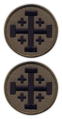 Patchion - 2 Stück - Rund - Aufnäher - Embroidered Patch - Historisch - Klassisch - dezent - Mittel - Sew-on - Hot Cut - Strapazierfähig - Stickqualität garantiert - Jerusalem-Kreuz - Kreuzritterkreuz von Patchion