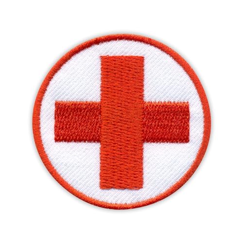 Medical Medic Aufnäher – rund mit einem roten Kreuz – schwarzes VeIcro/Klettverschluss-Rückseite – bestickter Aufnäher/Abzeichen/Emblem von Patchion