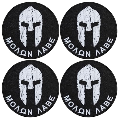 Molon Labe – Spartaner-Helm, Broken by Battles – Bügeln/Heißsiegel-Rückseite – bestickter Aufnäher/Abzeichen/Emblem, 4 Stück von Patchion