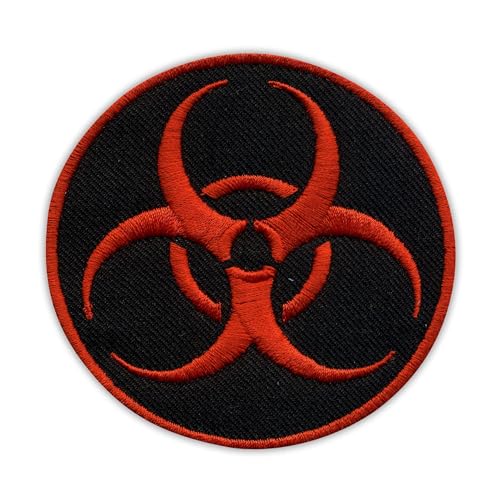 Patchion Biohazard - Biological Threat - Round Black - Black Hook and Loop Compatible with Velcro Hook and Loop Fastener - Embroidered Patch/Badge/Emblem von Patchion