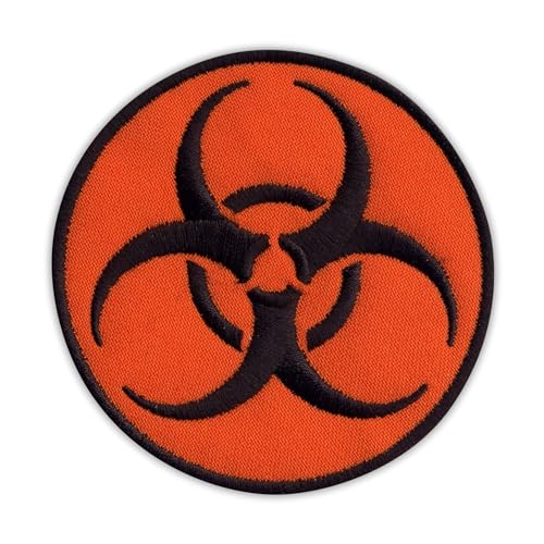 Patchion Biohazard - Biological Threat - Round Orange - Black Hook and Loop Compatible with Velcro Hook and Loop Fastener - Embroidered Patch/Badge/Emblem von Patchion