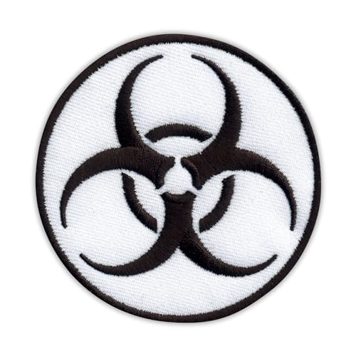 Patchion Biohazard - Biological Threat - Round White - Black Hook and Loop Compatible with Velcro Hook and Loop Fastener - Embroidered Patch/Badge/Emblem von Patchion